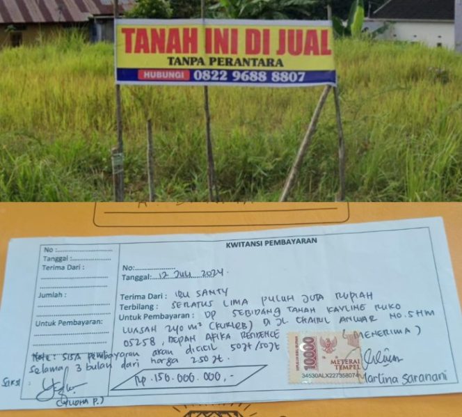 Tanah kavling dan bukti pembayaran yang dilakukan ibu asal Samarinda. Dok. Istimewa.