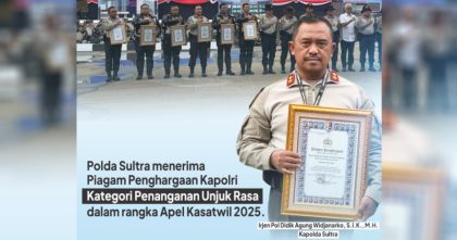 Kapolda Sultra Irjen Pol Didik Agung Widjanarko menerima apresiasi dari Kapolri dalam Apel Kasatwil 2025 di markas Brimob Cikeas, Jawa Barat. Dok: Istimewa.